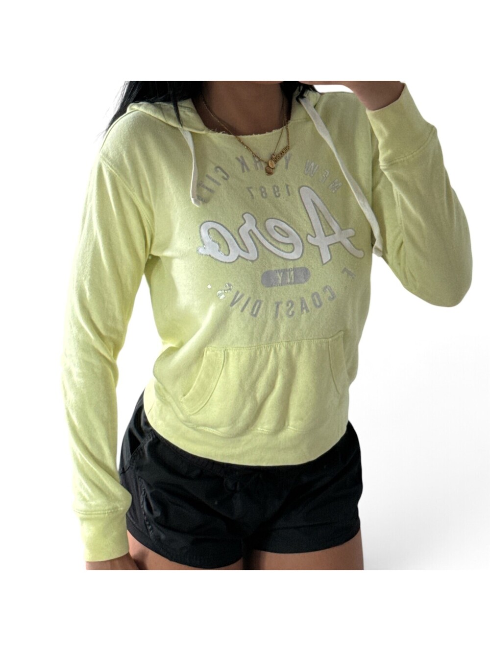 Aeropostale Cropped Hoodie Yellow Lime Green Size S/P